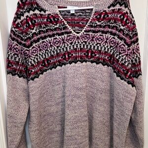 J. Jill Purple & Pink Knit Fair Isle V-Neck Pullover Sweater Women’s Plus 3X